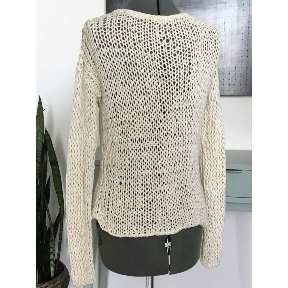 VINCe. Women’s Small Cream Hand Knit Lace Up Chunky Sweater - Picture 4 of 12